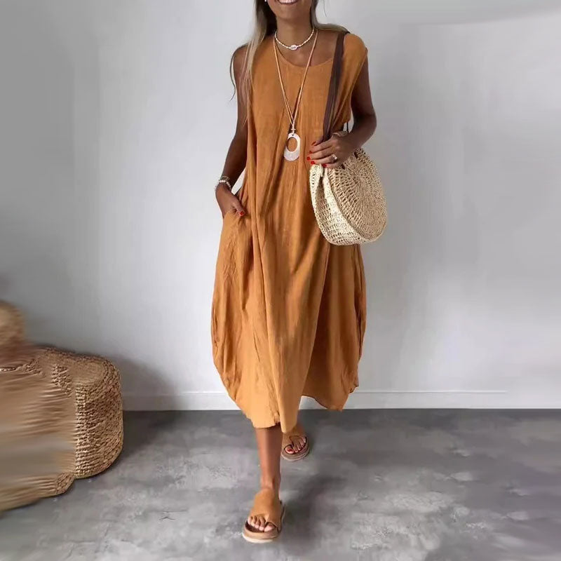 🎁2025 new styles 💫Cotton and Linen Sleeveless Casual Dress with Pocket