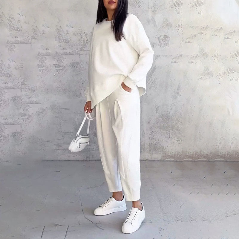 💎 55% OFF! 💎Round-Neck Long-Sleeved Top ＆ Pants 2-Piece Set | Wrinkle-Free & Breathable |