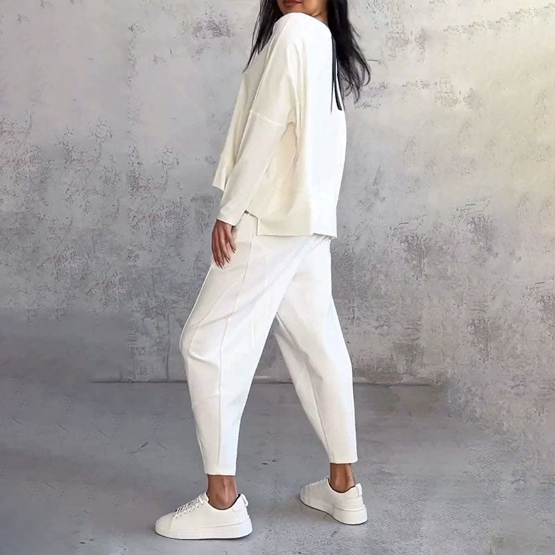 💎 55% OFF! 💎Round-Neck Long-Sleeved Top ＆ Pants 2-Piece Set | Wrinkle-Free & Breathable |