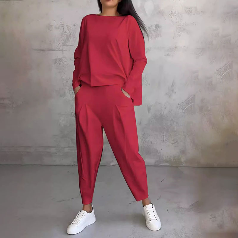 💎 55% OFF! 💎Round-Neck Long-Sleeved Top ＆ Pants 2-Piece Set | Wrinkle-Free & Breathable |