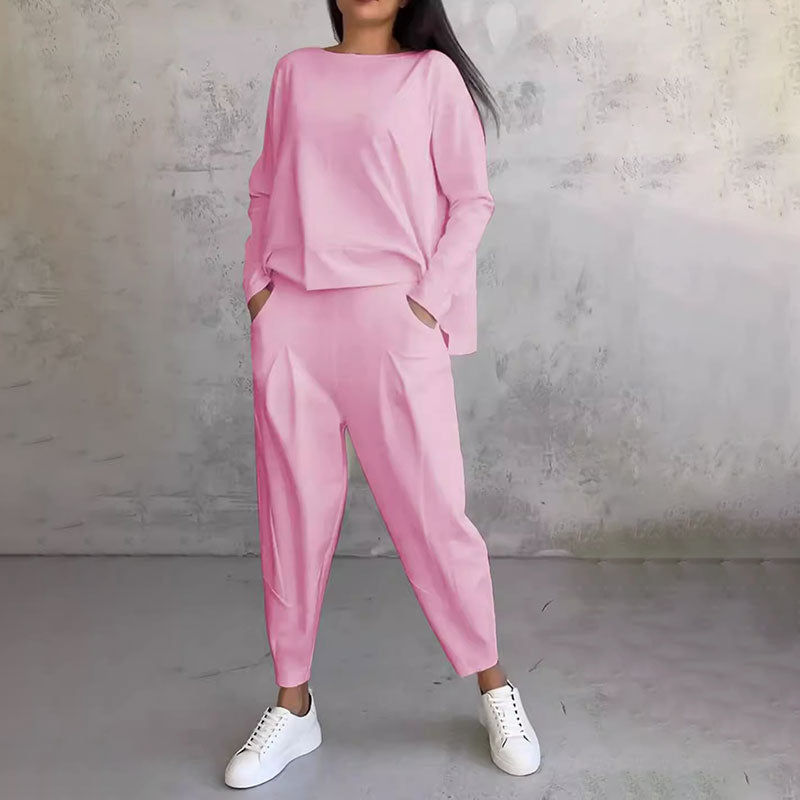 💎 55% OFF! 💎Round-Neck Long-Sleeved Top ＆ Pants 2-Piece Set | Wrinkle-Free & Breathable |