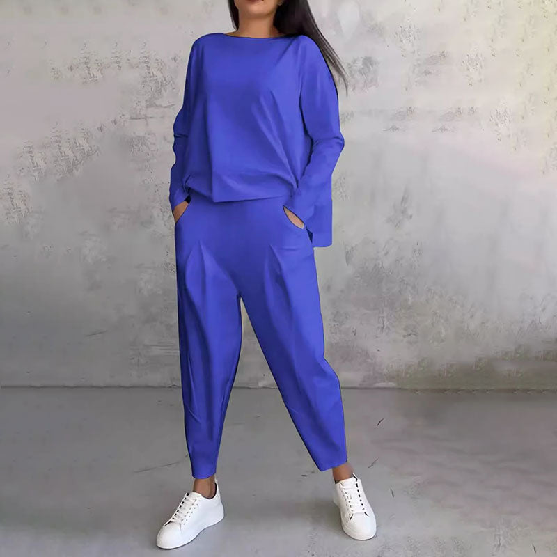 💎 55% OFF! 💎Round-Neck Long-Sleeved Top ＆ Pants 2-Piece Set | Wrinkle-Free & Breathable |