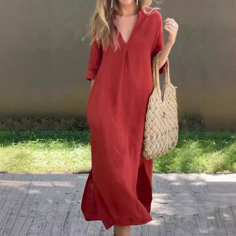 🔥Last Day Sale 50%🔥Elegant V-Neck Slit Dress