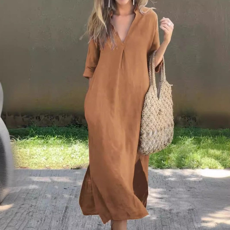 🔥Last Day Sale 50%🔥Elegant V-Neck Slit Dress