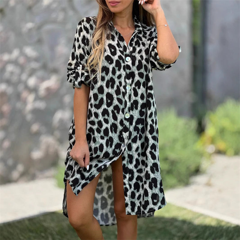 😍Oversized Leopard Print Shirt Dress