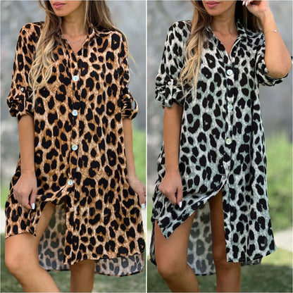 😍Oversized Leopard Print Shirt Dress