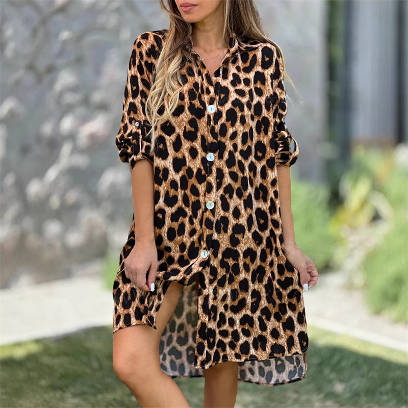 😍Oversized Leopard Print Shirt Dress