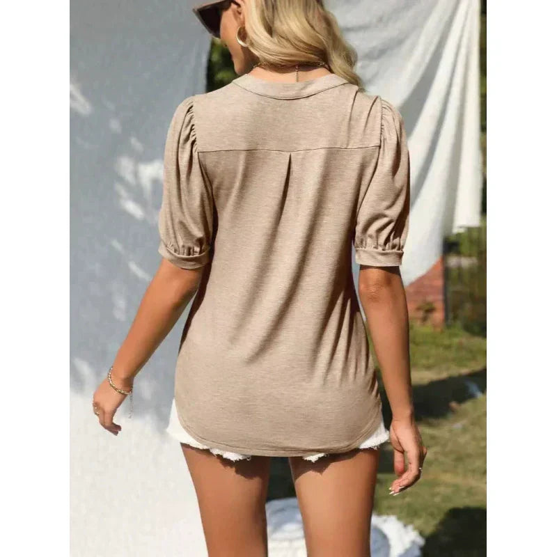 💥Last Day Special Sale 50% OFF👚Women's V-Neck Casual Puff Short Sleeve Top Elegant T-Shirt