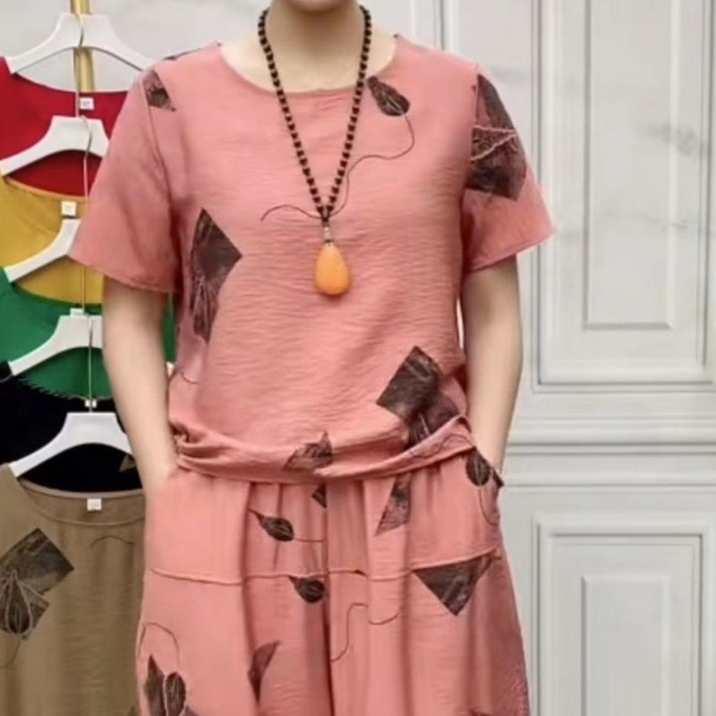 🏖️Summer Hot Sale 50% OFF🌼Women's Printed Short-Sleeved Top & Cropped Pants Set