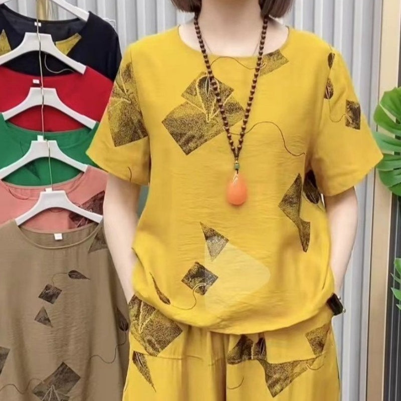 🏖️Summer Hot Sale 50% OFF🌼Women's Printed Short-Sleeved Top & Cropped Pants Set