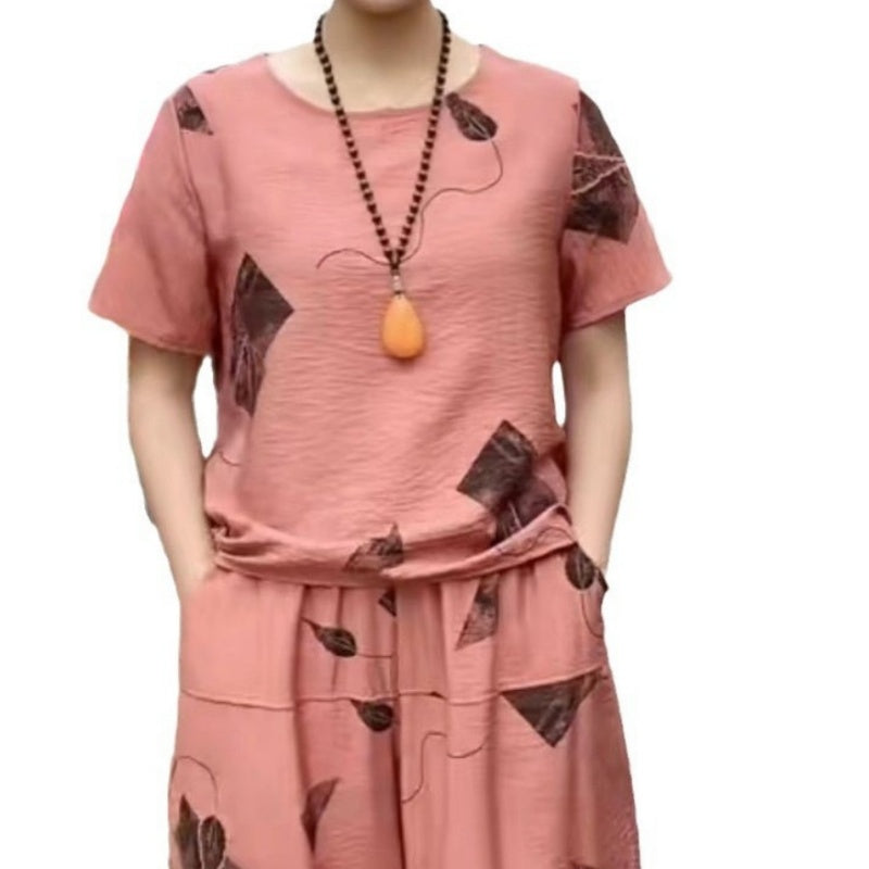 🏖️Summer Hot Sale 50% OFF🌼Women's Printed Short-Sleeved Top & Cropped Pants Set