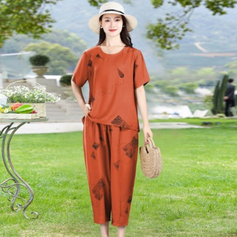 🏖️Summer Hot Sale 50% OFF🌼Women's Printed Short-Sleeved Top & Cropped Pants Set