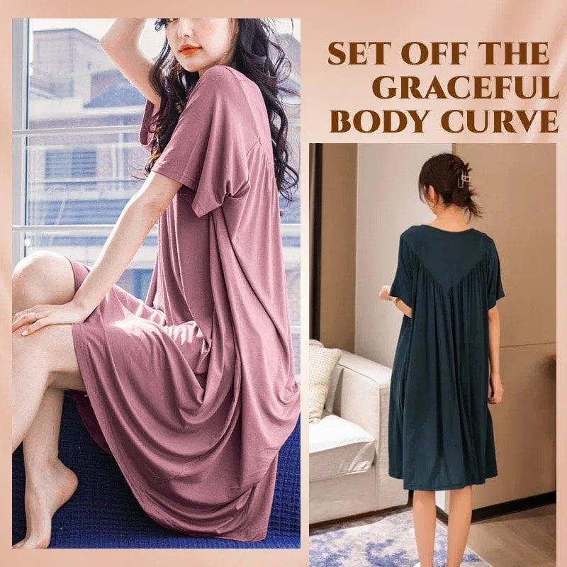 💗🌹Special Promotion🎁💗Super Soft Comfortable Short Sleeve Loose Pajama Dress（The more you buy, the higher the discount）