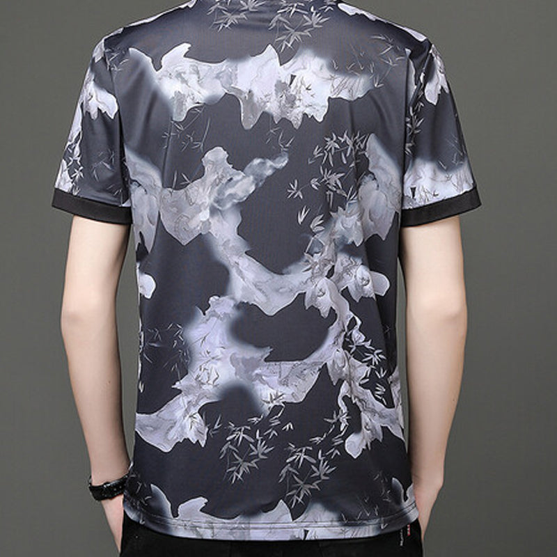 Men's Casual Bamboo Ink Style Breathable Crew Neck T-Shirt
