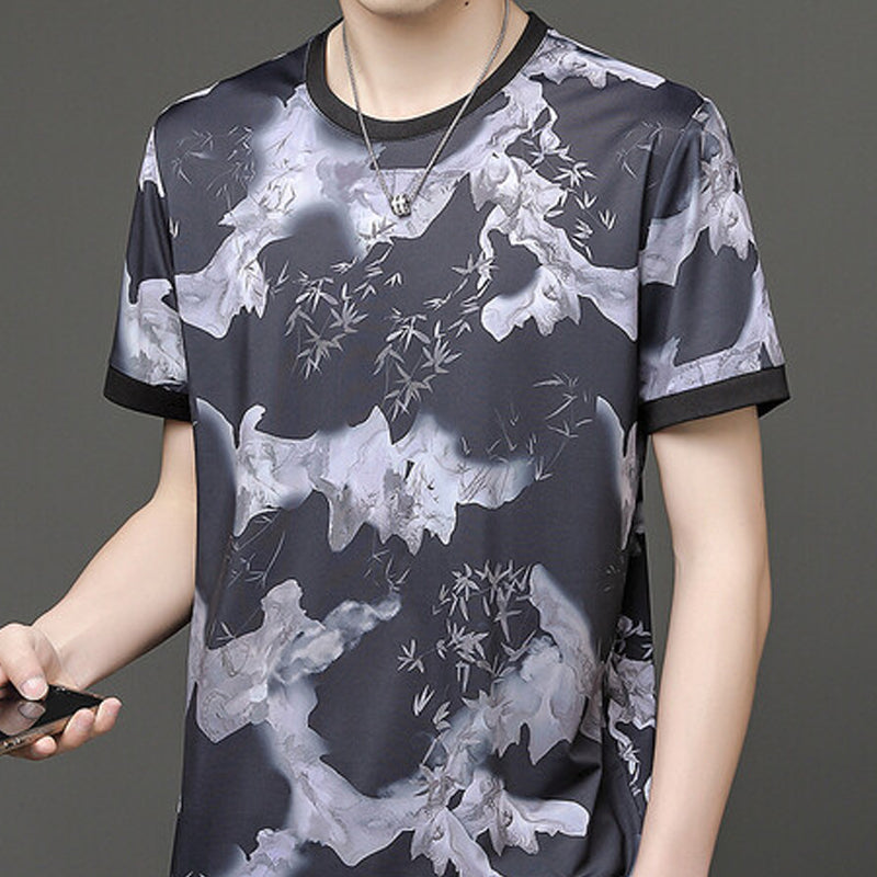 Men's Casual Bamboo Ink Style Breathable Crew Neck T-Shirt