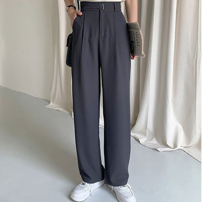 Draped Straight Leg Casual Simple Suit Pants