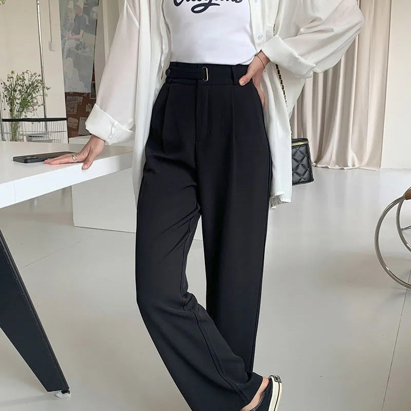Draped Straight Leg Casual Simple Suit Pants