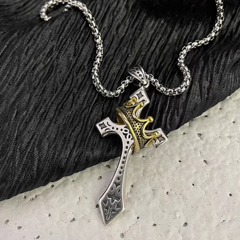 ✝️Vintage Crown Cross Necklace