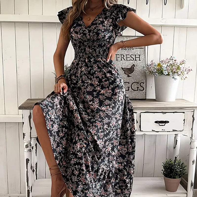 💃2026 Limited Time Sale - 50% OFF☀️Flowy V-Neck Floral Maxi Dress