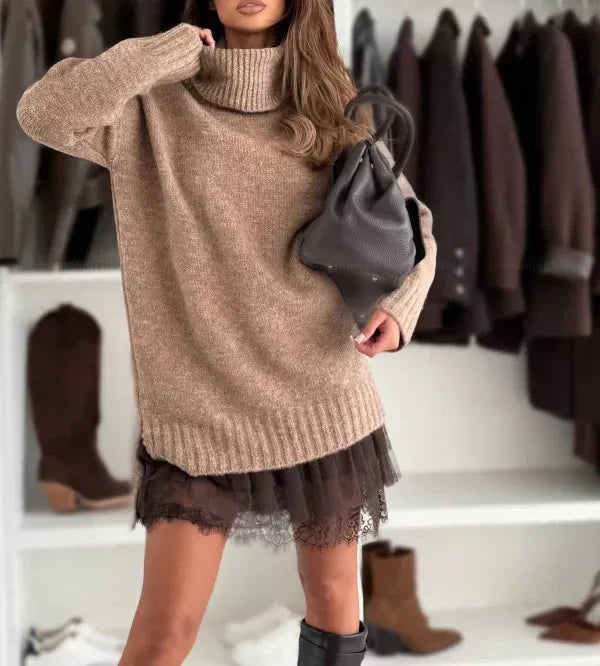 ❄️New Year Sale 50% OFF!!⚡Long Sleeve Turtleneck Sweater Dress - Cable Knit, Oversized Fit for Winter Layering (Minimalist Style)
