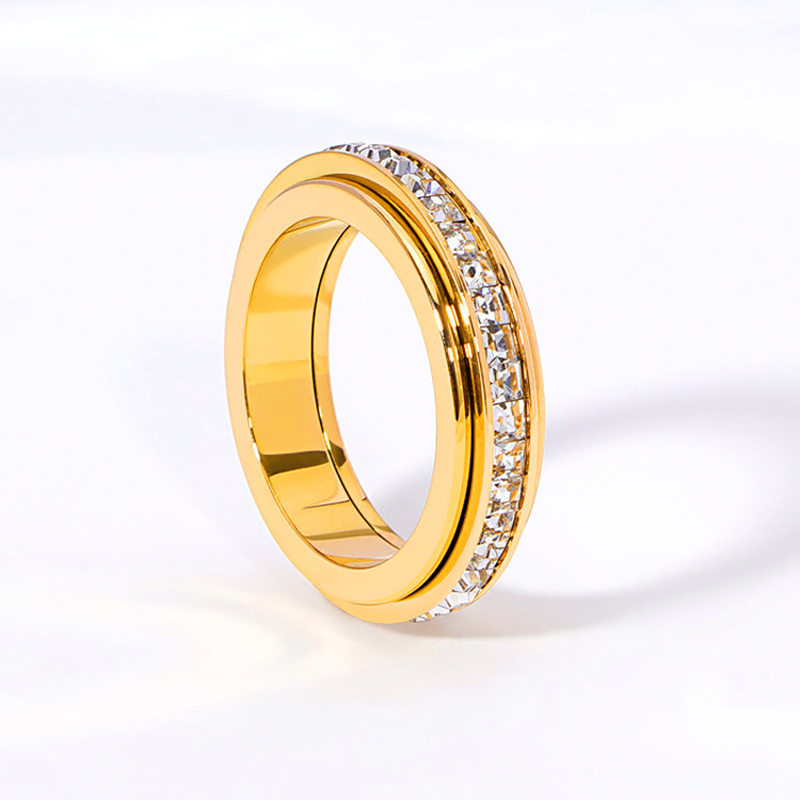 💖Titanium Steel Rotatable Spinner Ring with Zirconia