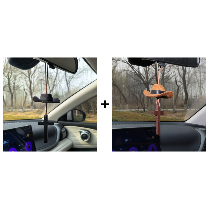 🤠 49% OFF NOW! ✨ Cowboy Hat & Cross Car Charm – Religious Car Decor, Durable Metal & Easy Clip-On 🚗⛪