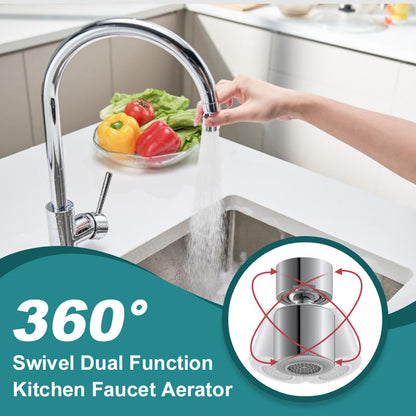 360° Swivel Dual Function Kitchen Faucet Aerator+ Free 8-Piece Adapter Set