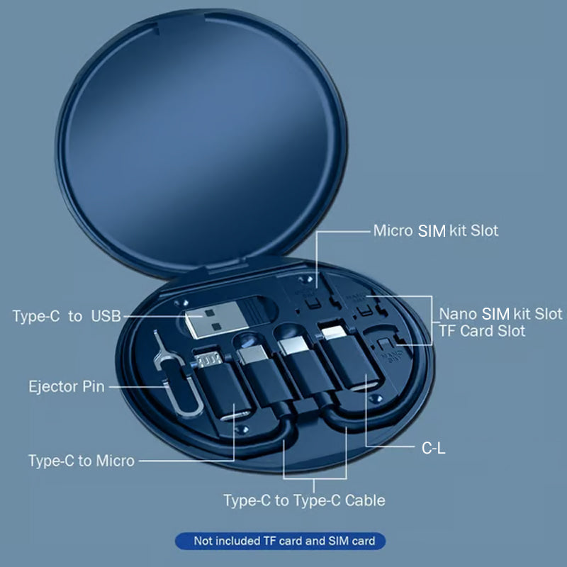 End Cable Clutter | Universal 9-in-1 Charging Case | Pocket-Sized Kit with Stand