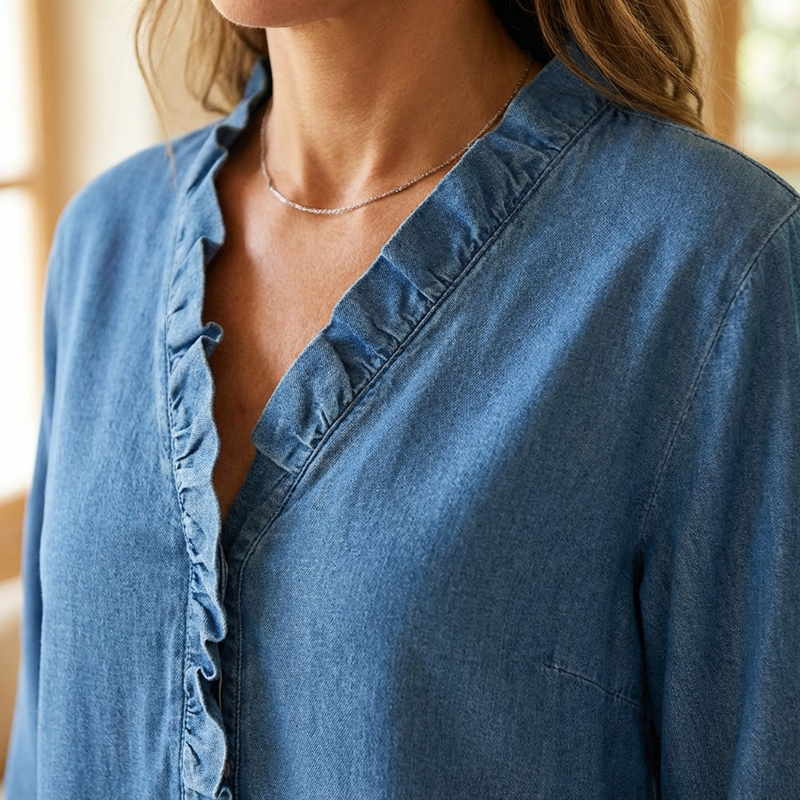 ⏰Women's Casual Ruffle V-Neck Shirt | Soft, Breathable & Flattering High-Low Hem ✨
