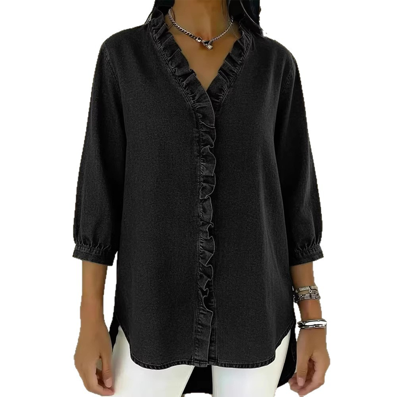 ⏰Women's Casual Ruffle V-Neck Shirt | Soft, Breathable & Flattering High-Low Hem ✨