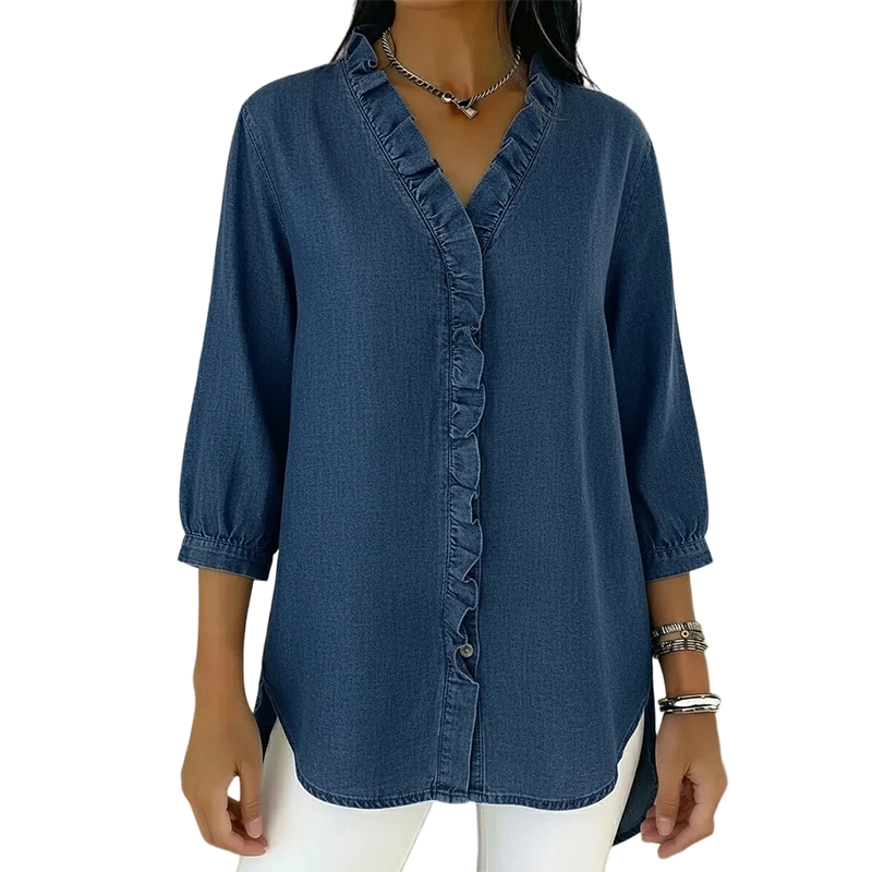 ⏰Women's Casual Ruffle V-Neck Shirt | Soft, Breathable & Flattering High-Low Hem ✨