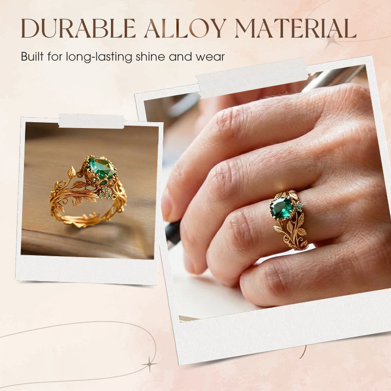 Green Synthetic Crystal Ring with Intricate Leaf