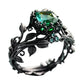 Green Synthetic Crystal Ring with Intricate Leaf