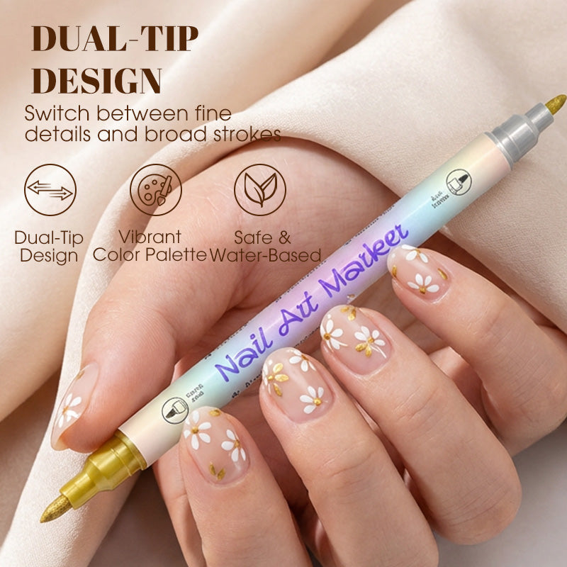 💞50K+ SOLD!✨Dual‑Tip Nail Art Pens – Quick‑dry, no UV lamp. Fine & brush tips. 12/24 vibrant colors. Easy DIY at home. No smudges, just art! 💅🖌️