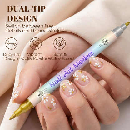 💞50K+ SOLD!✨Dual‑Tip Nail Art Pens – Quick‑dry, no UV lamp. Fine & brush tips. 12/24 vibrant colors. Easy DIY at home. No smudges, just art! 💅🖌️