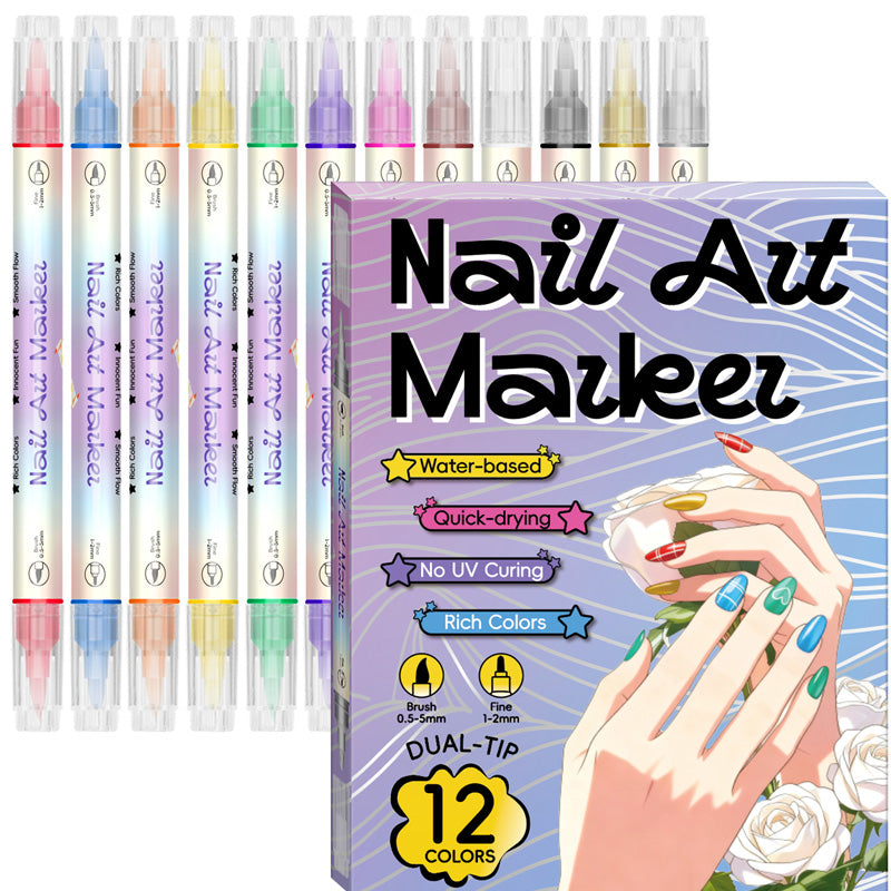 💞50K+ SOLD!✨Dual‑Tip Nail Art Pens – Quick‑dry, no UV lamp. Fine & brush tips. 12/24 vibrant colors. Easy DIY at home. No smudges, just art! 💅🖌️