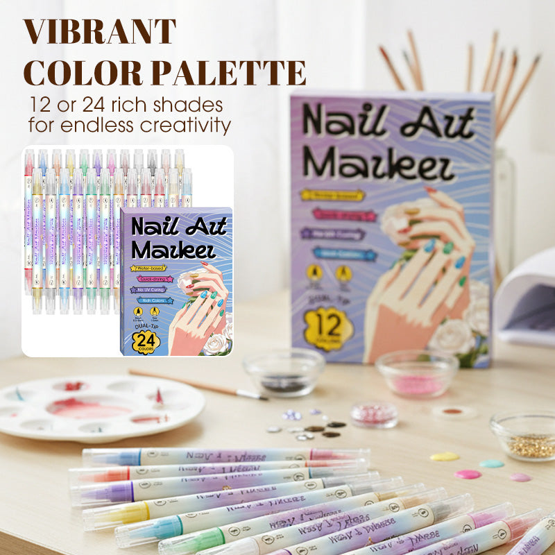 💞50K+ SOLD!✨Dual‑Tip Nail Art Pens – Quick‑dry, no UV lamp. Fine & brush tips. 12/24 vibrant colors. Easy DIY at home. No smudges, just art! 💅🖌️
