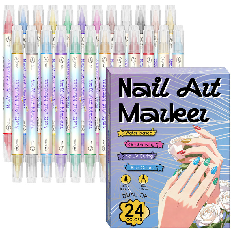 💞50K+ SOLD!✨Dual‑Tip Nail Art Pens – Quick‑dry, no UV lamp. Fine & brush tips. 12/24 vibrant colors. Easy DIY at home. No smudges, just art! 💅🖌️