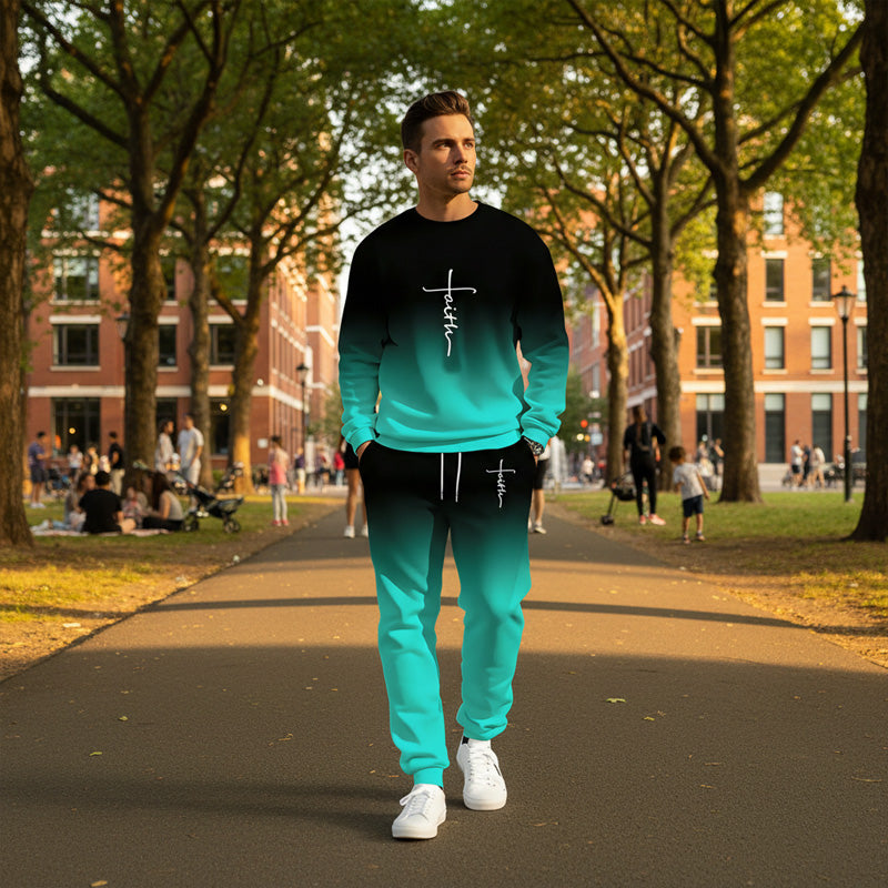 🎁New arrival 50% OFF💥Men's Gradient Color Crewneck Tracksuit Set