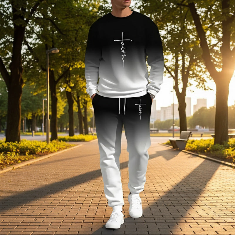 🎁New arrival 50% OFF💥Men's Gradient Color Crewneck Tracksuit Set