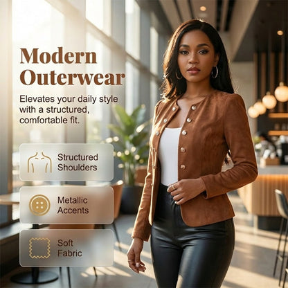 🔥🎁New 47% OFF🔥Women's Faux Suede Collarless Open Front Jacket