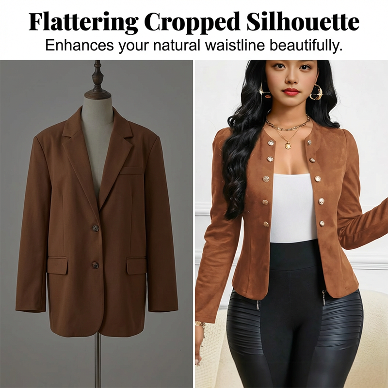 🔥🎁New 47% OFF🔥Women's Faux Suede Collarless Open Front Jacket