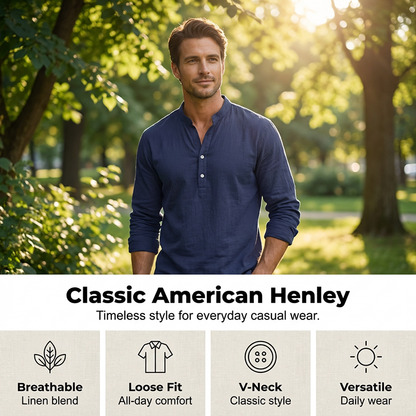 🥳2026 HOT SALE🥳💞50K+ SOLD!🍃💨 50% OFF! Men’s Linen Blend Henley – Relaxed fit, all-day comfort. Moisture-wicking, perfect for spring through fall. Easy care, machine wash. Your new favourite. 🛡️🕊️