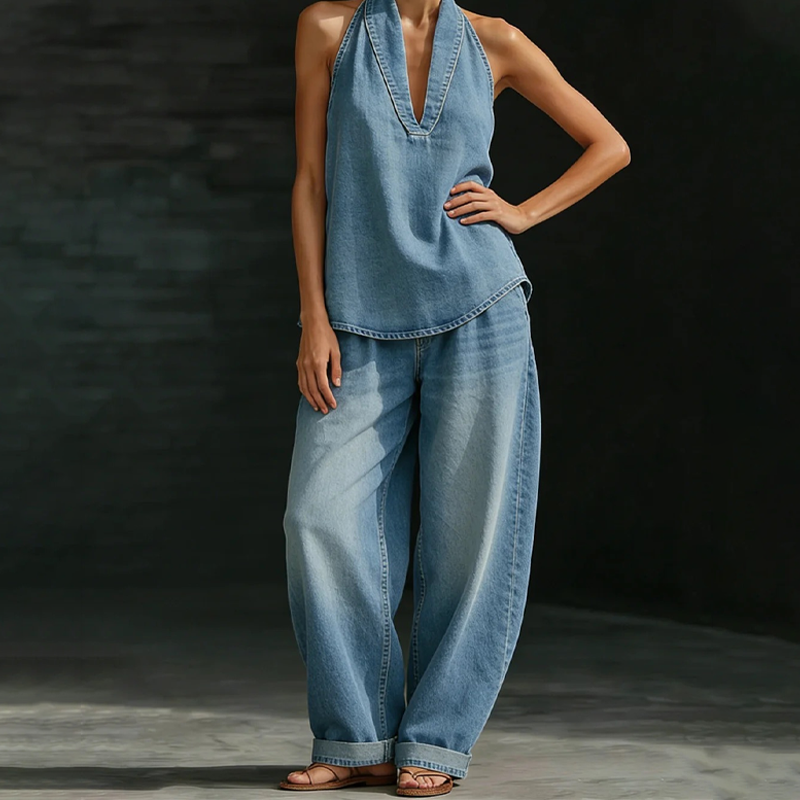 💐50% OFF ! Halter Top & Wide-Leg Pants Set – Everyday Elegance 💃✨【Limited Offer】