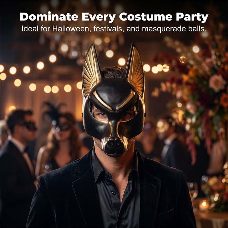 Egyptian Anubis Mask: Hand-Painted Faux Gold Leaf Jackal Mask for Cosplay & Luxury Wall Decor