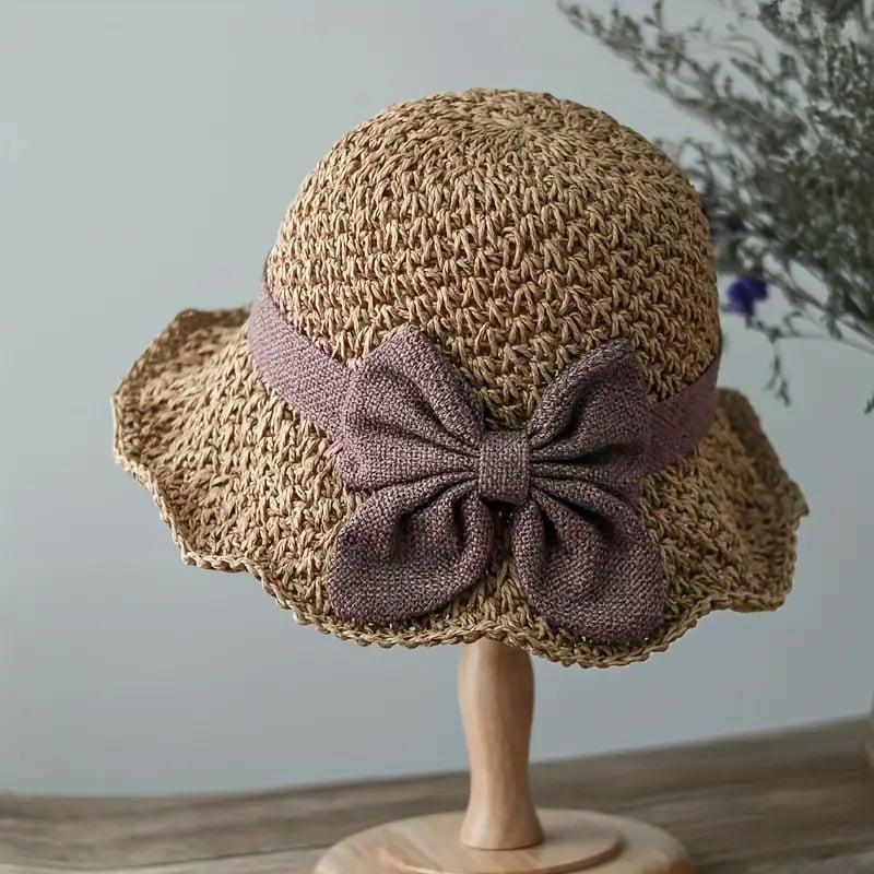🎀 52% DISCOUNT 👒 | Straw Hat with Retro Bow – Foldable & Breathable for Summer