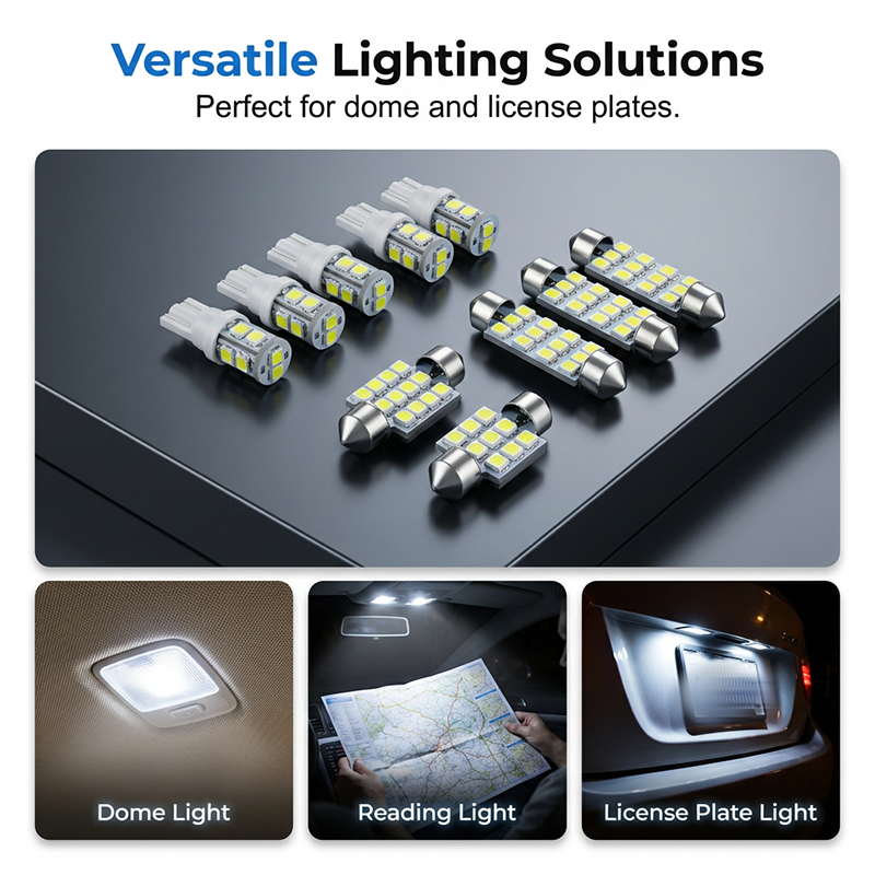 🚗 Car Lighting Kit: Includes roof lights, T10 parking lights, dual-tip reading lights, license plate lights, and interior lights