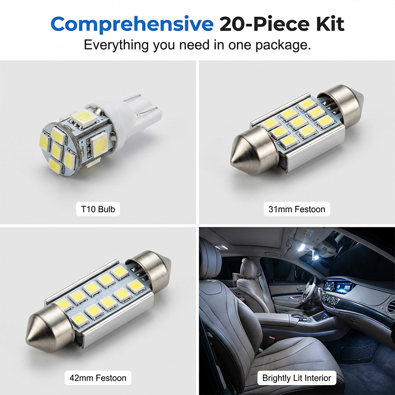 🚗 Car Lighting Kit: Includes roof lights, T10 parking lights, dual-tip reading lights, license plate lights, and interior lights