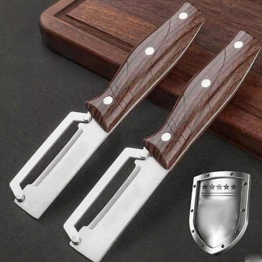 🥳2026 HOT SALE🥳💞50K+ SOLD!🪵🍾 50% OFF! Kitchen Peeler with Wooden Handle – Sharp stainless steel, minimal fruit waste. Doubles as a bottle opener. Easy on hands, great for seniors. 👵🛡️
