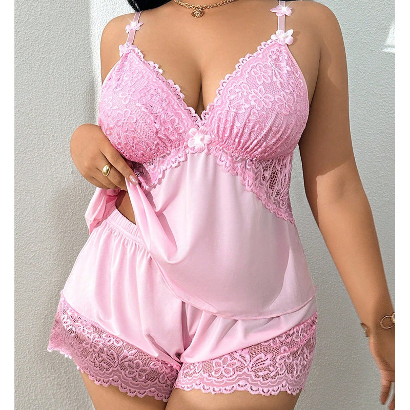🥳2026 HOT SALE🥳💞50K+ SOLD!👗🌸 68% OFF! Lace Trim Camisole & Shorts Pajama Set – Soft satin-like fabric, adjustable straps & V-neck.